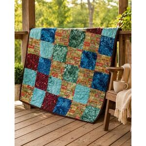 Handmade Coffee Quilt Reversible Handbag Print 40x36 Cottage Throw